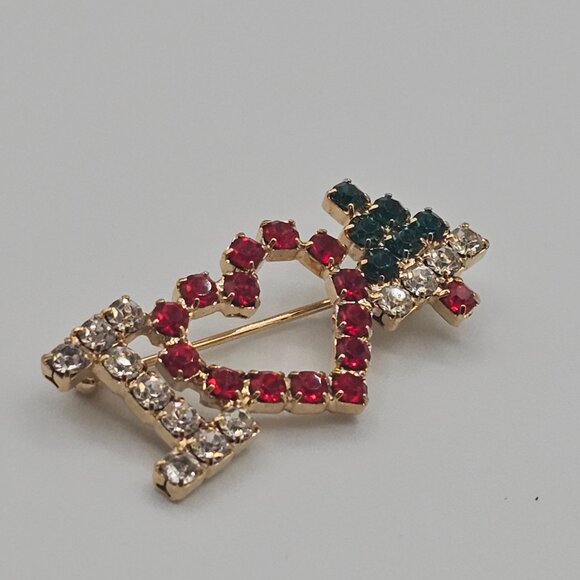 VTG 2PC Christmas Holiday Brooches Gold Silver Tone Colored Rhinestone Festive - Picture 8 of 14